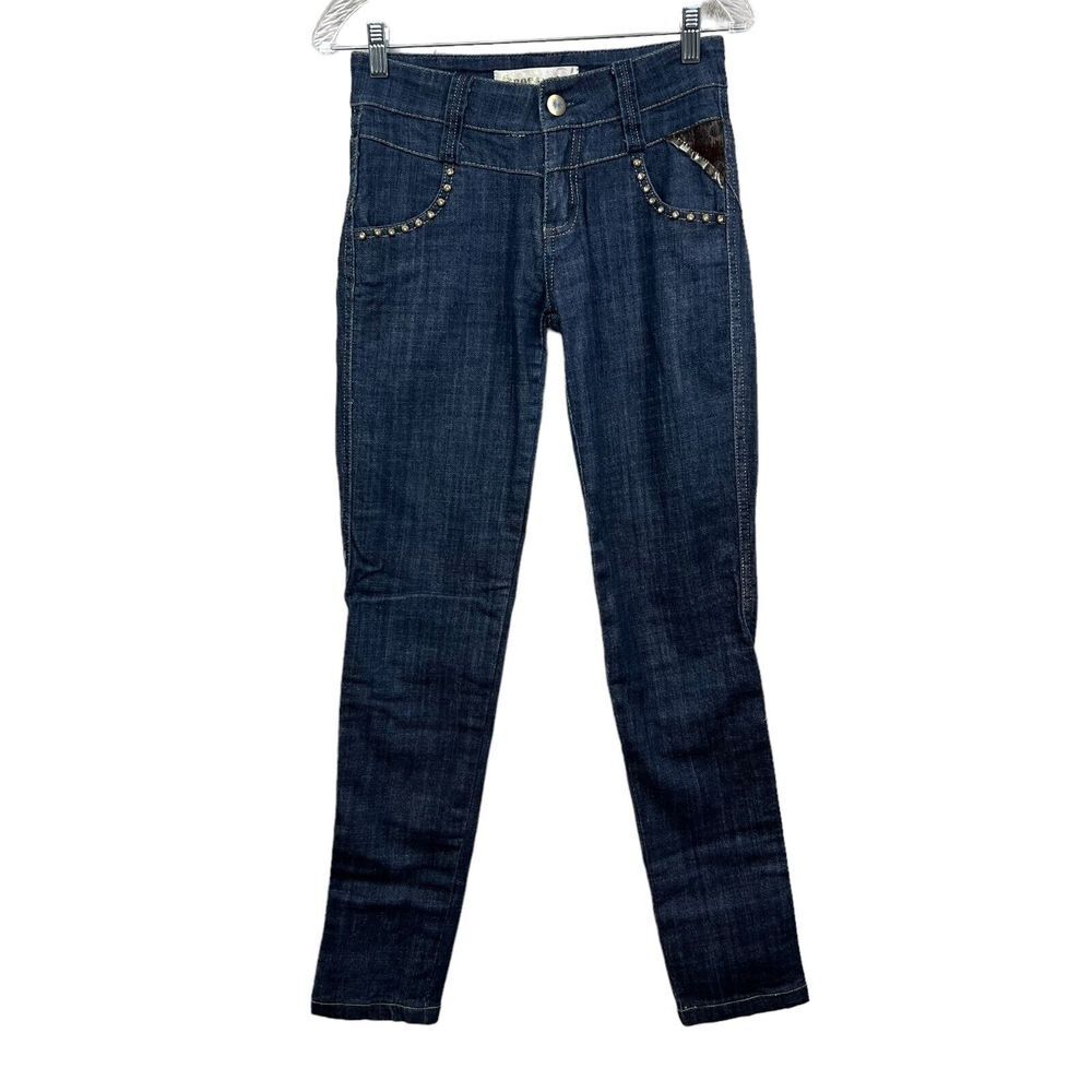 Rosa & Rose Womens Jeans Straight Jewel Embellished Gold Threading Blue Sz S*